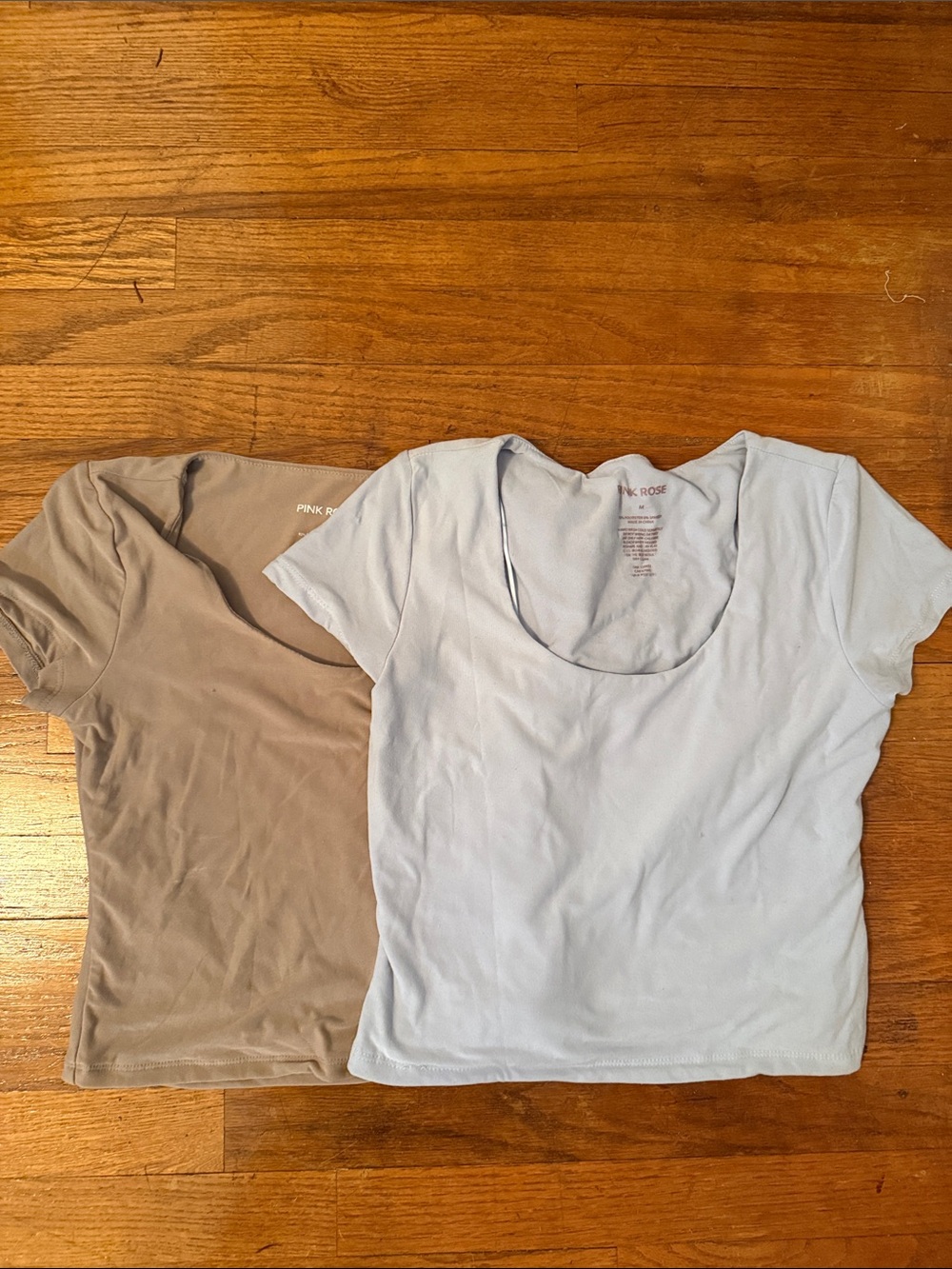 Soft blue and Pink Rose Light Blue Scoop Neck Short Sleeve Tee